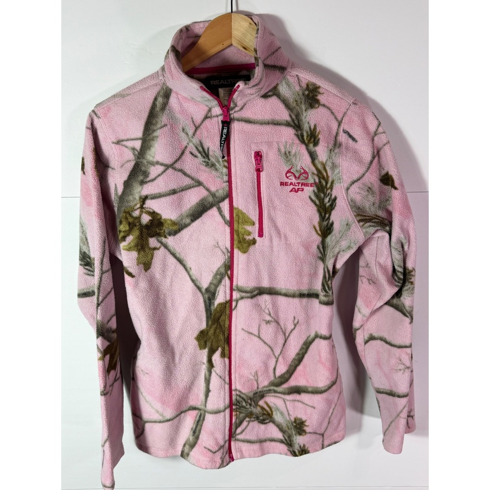 Realtree AP Pink Camo Fleece Jacket Girls Large 12-14 Full Zip W314395